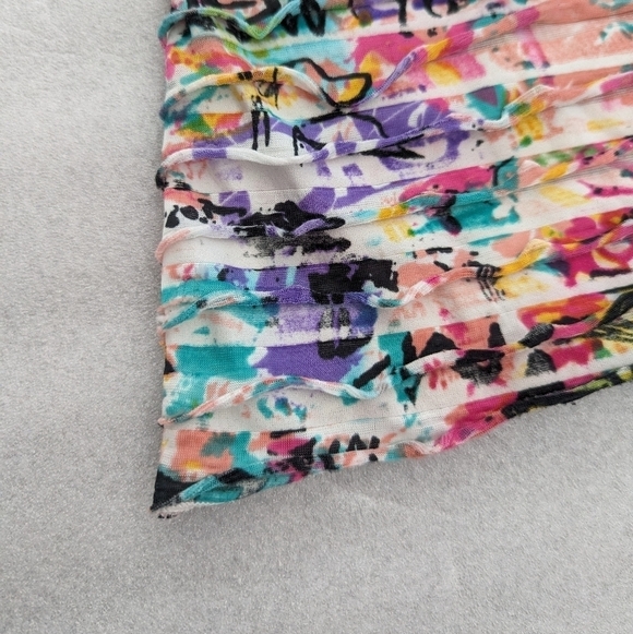 Y2k style white lace back multi color tiered layered cuffed sleeve top Small - Picture 9 of 10